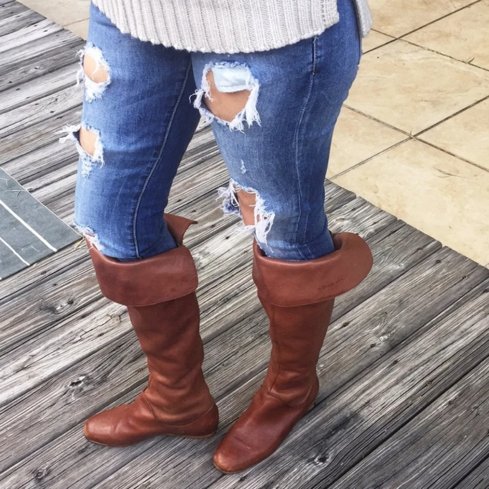 Via Spiga Georgia Over the Knee Leather Thigh Boots Tobacco Brown Women's Size 8 - Picture 16 of 16